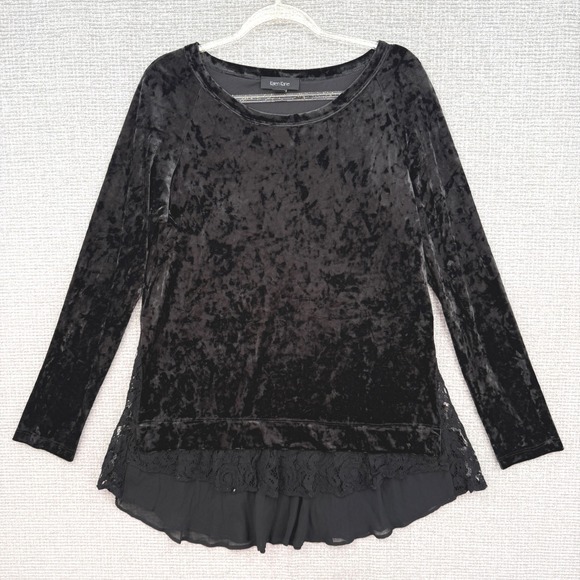 Karen Kane Tops - Karen Kane Black Velvet Lace Trim Long Sleeve Tunic Top Sz XL USA Whimsigoth